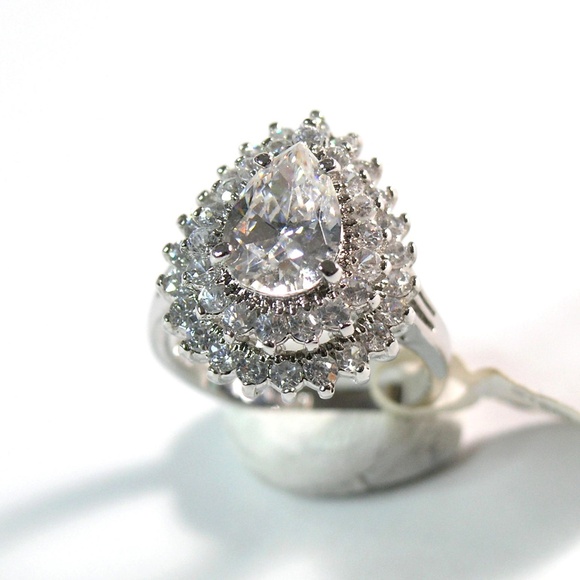 LINDENWOLD Vintage Cocktail Ring- 925 Sterling - Pear CZ w/ baguettes Size10 - Picture 10 of 12